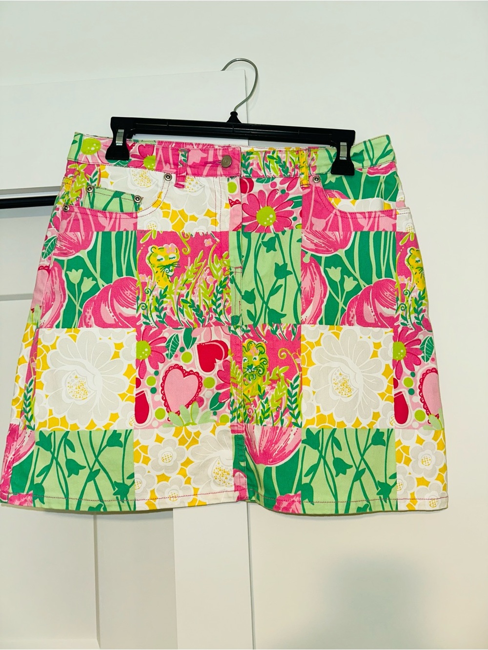 Lilly Pulitzer Women’s Patchwork Squares Pink Skirt With Back Pockets Size 4
